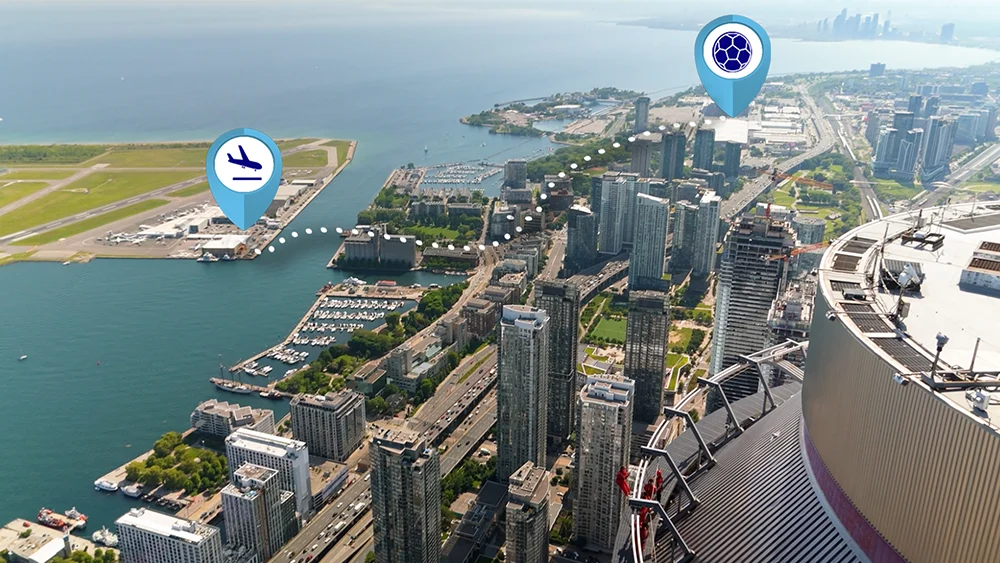 Illustration of how close the Billy Bishop Airport is with the BMO Field stadium